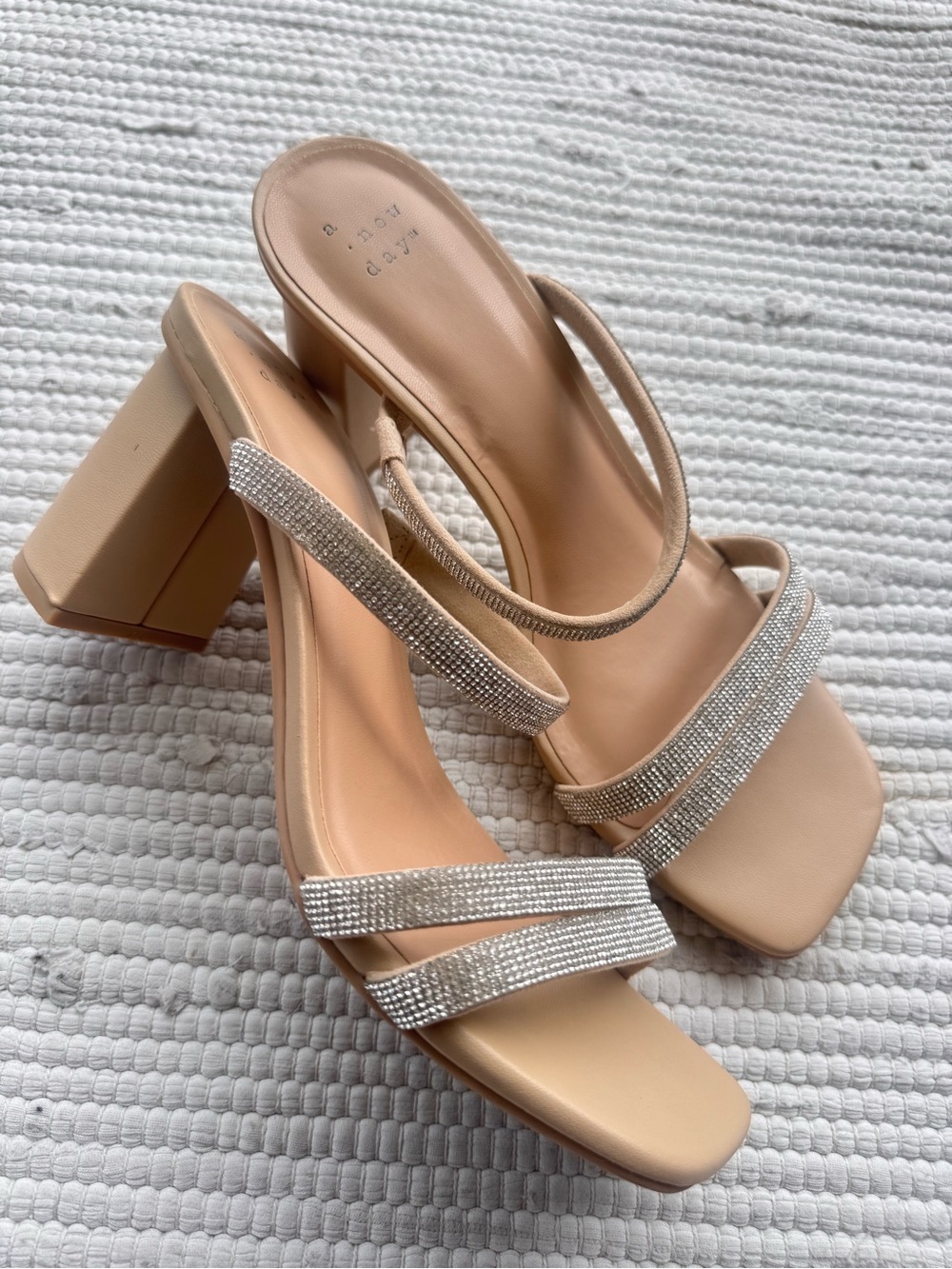 A New Day Rhinestone Double Strap Block Heel Sandals Size 9 - Picture 2 of 8